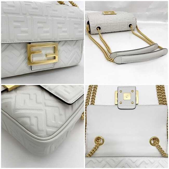 Fendi Shoulder Bag Baguette Chain Midi F-21733 White 8Br793