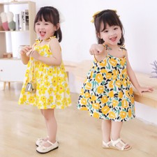 Summer Girls Cotton Loose Casual Fashion Cute Floral Sling Sleeveless Dress
