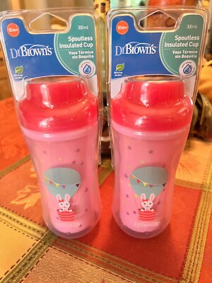 Dr Brown's BPA Free 2 Pack 10 Oz 300ml  Spoutless Insulated Cup Girl Pink Bunny