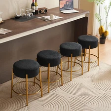 4x 24 Inch Boucle Round Bar Stools Teddy Fabric Upholstered Dining Counter Stool