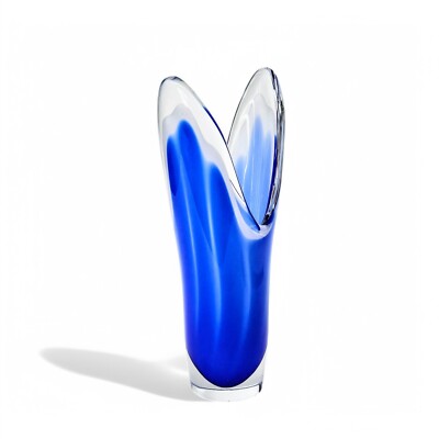 Coquille Blown Glass Vase Swedish Glass for Flygsfors Cobalt Blue Signed 1959