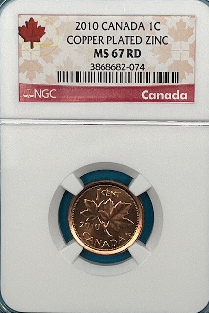 2010 Canada Copper Plated Zinc 1c Penny NGC MS 67 RD TOP POP