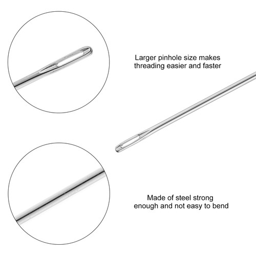 Agujas de coser largas a mano 2 piezas, aguja de ojo grande resistente de 10" de largo para coser - Imagen 3 de 7