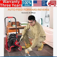 75Ft x 1/2 Inch Drain Cleaner Machine Sewer Snake Drill Drain Auger Cleaner 