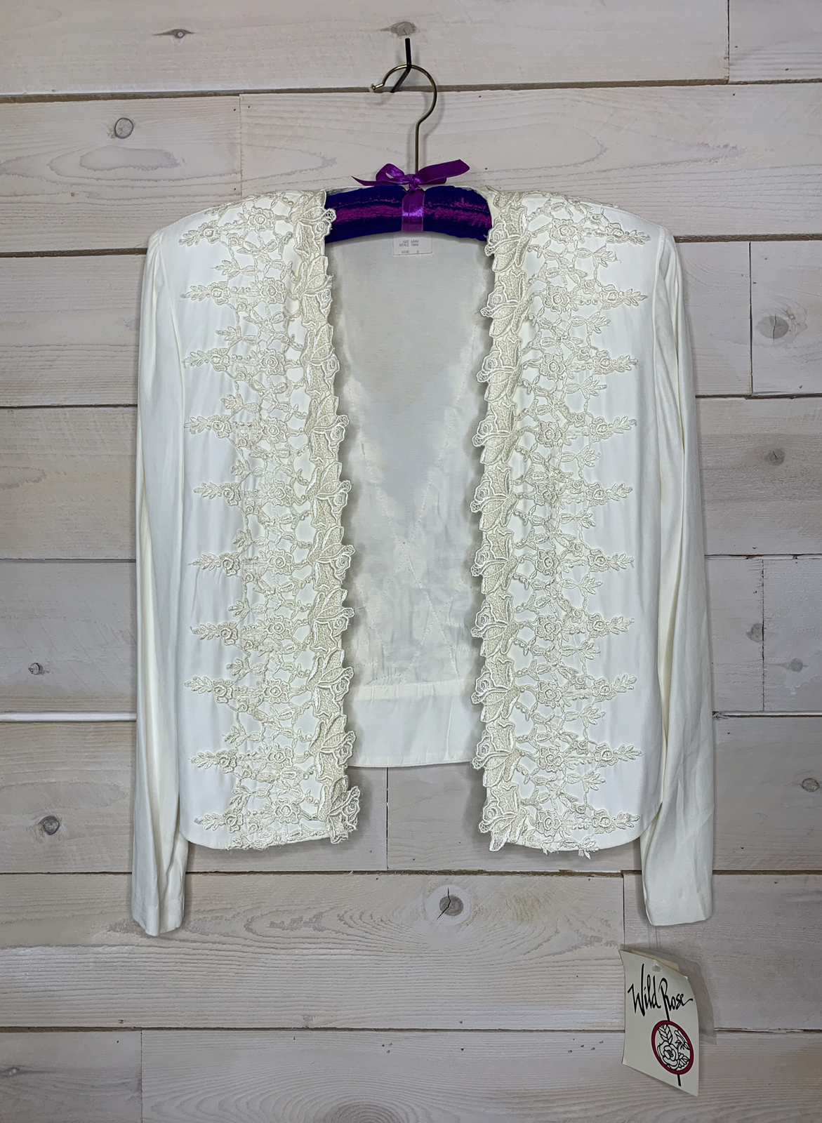 NOS Vintage 1980s Wild Rose Jacket Shoulder Pads Cropped White Lace Sz