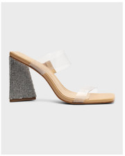 Schutz Ariellen Vinyl Crystal Block-Heel Sandals Nude Size 7.5 440100