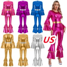 Womens Shiny Halloween Hippie Costume Stage Performance Dancing Bodysuit