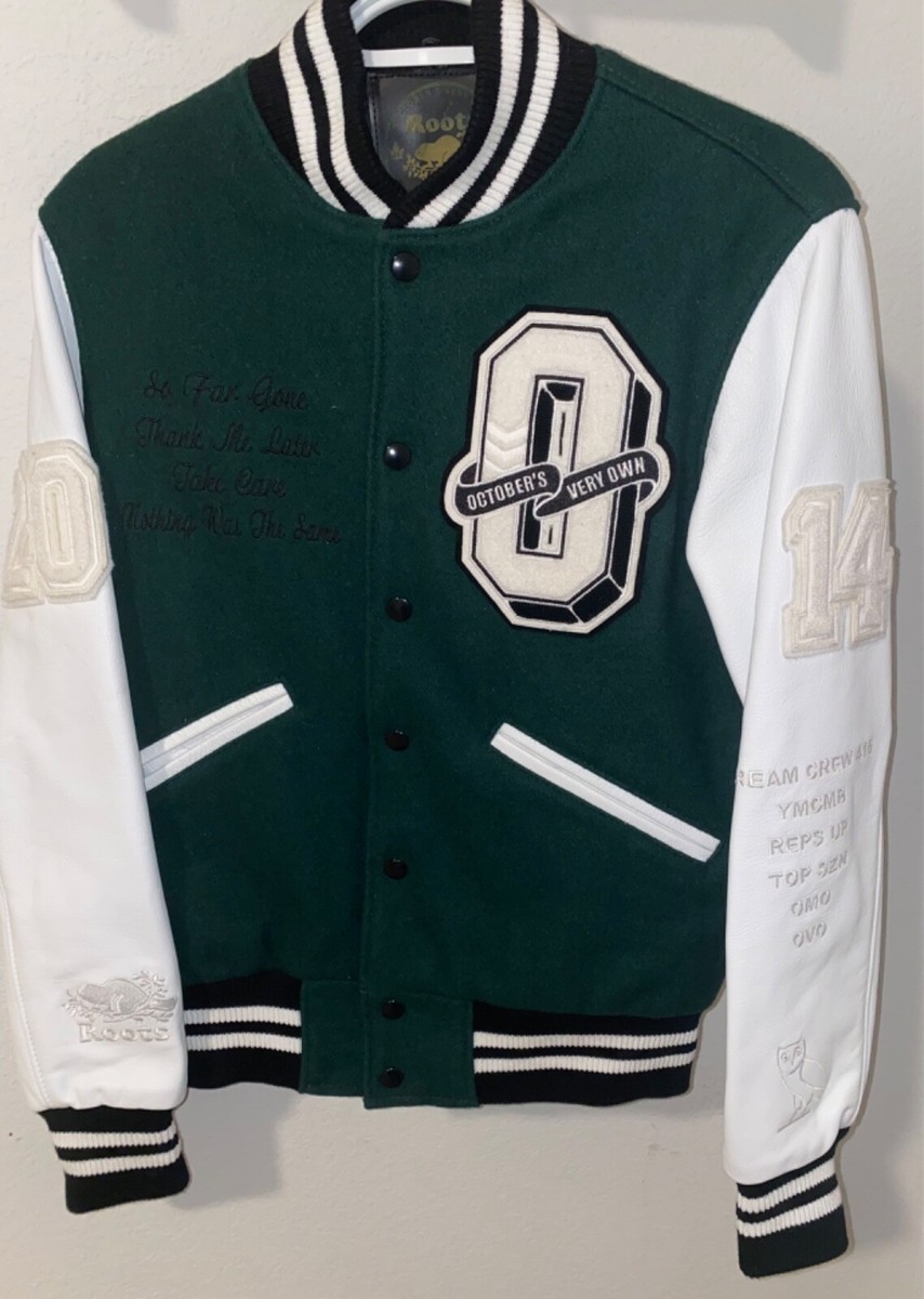 OVO x Roots Green Omega Leather Varsity Jacket Nothing Was The