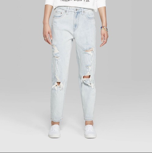 Distressed Mom Jeans Light Wash- Size 
