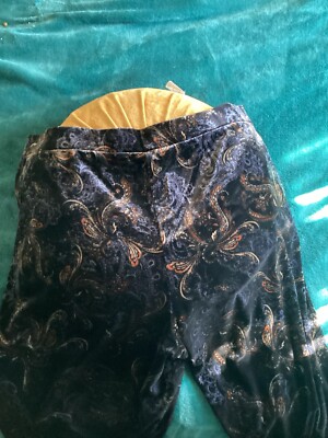 Susan Graver Regular Printed Knit Velvet Slim Leg Pull on Pants Black/Spice XL