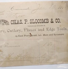 1881 Chas P. Slocomb Hardware Billhead Receipt Cincinnati Ohio 1800s Ephemera