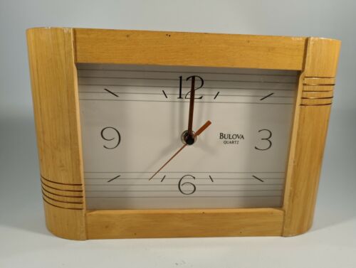 VTG Bulova White Dial Quartz Mantel Table Clock Wood Cabinet Red seconds hand.  - Picture 1 of 12