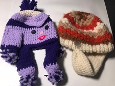 Vintage Hand Crocheted Baby Hats Caps Lot Of 2