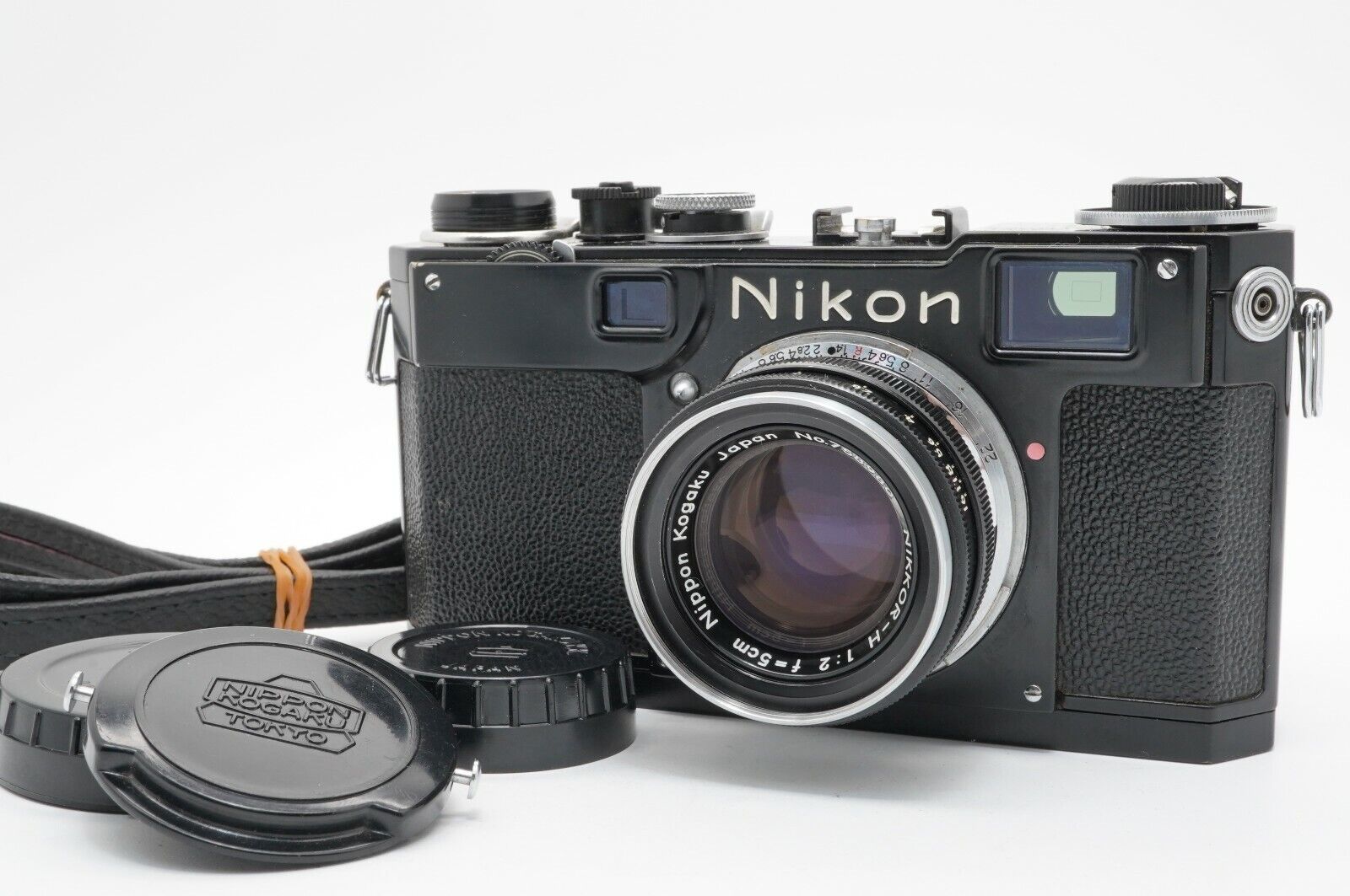 [Near MINT CLA'd] Nikon S2 Black Re Paint Body 50mm f/2 Lens w/ Caps From Japan