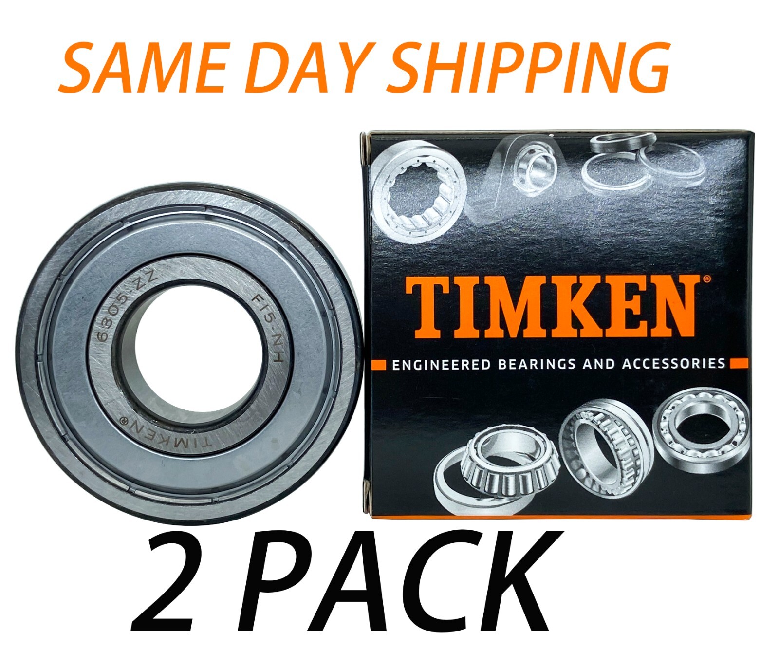 (Qty 2) TIMKEN 6305-ZZ 25x62x17mm Double Metal Seal Ball Bearings 6305Z 2 Pack