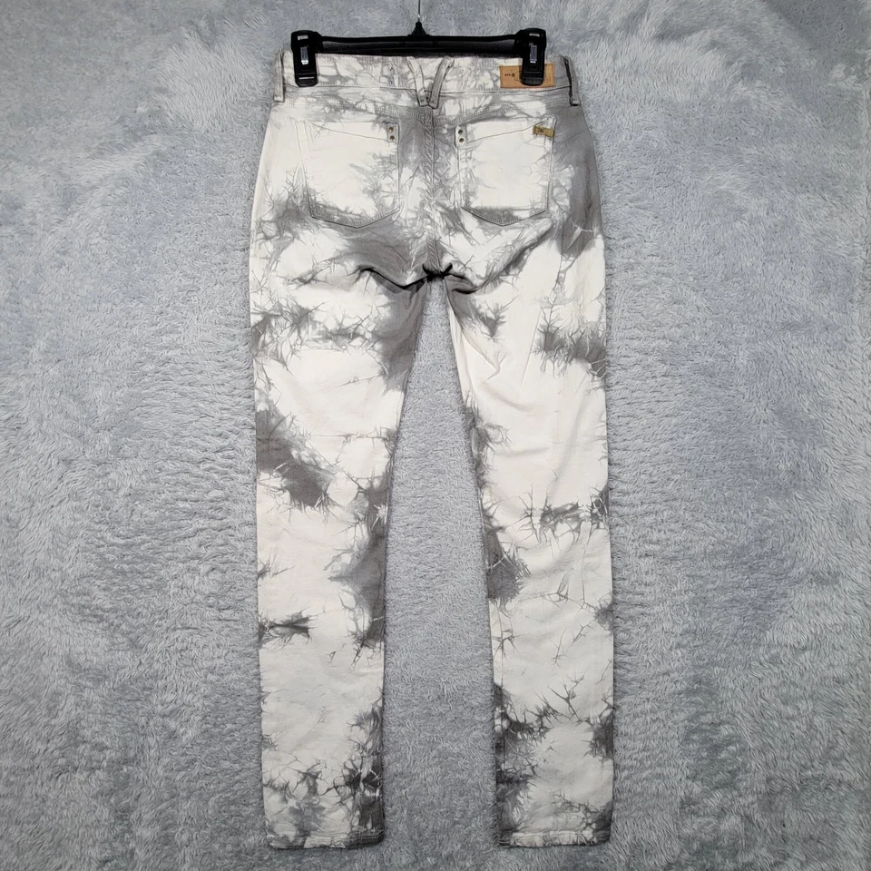 Pantalones de mezclilla Divine Rights of para mujer 27 gris blanco teñidos con corbata ajustados tiro bajo 28x31 Foto 4 de 4