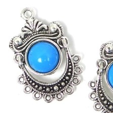  2 Silver Pewter Blue Enamel Dangle Charms Earring Chandelier Components Links 