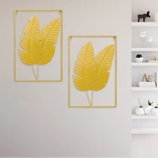 2PCS Wall Decorations Gold Iron Leaf Wall Hanging Home Decor w/Frame Wall Decor