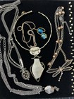 handmade Metal Multi Strand Rhinestone Cameo Jasper Pendant Necklaces — photo 7