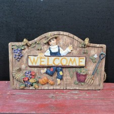 Fall Harvest Scarecrow Welcome Sign 3D Resin Autumn Decor Hanging Plaque