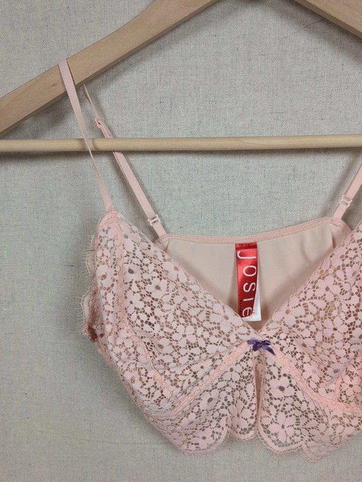 Sujetador inalámbrico Natori Josie para mujer Bralette 36 rosa melocotón encaje floral transparente Foto 3 de 4