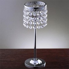 SILVER METAL 12" tall Faux Crystal Beaded CANDLE HOLDER Centerpiece Light Gray
