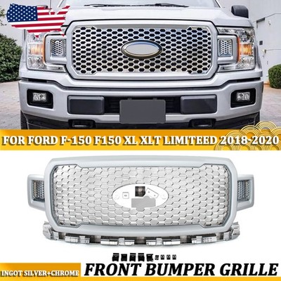 INGOT SILVER+CHROME HONEYCOMB For Ford F-150 F150 Front Bumper Grille 2018-2020