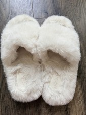 Rachel Zoe Faux Fur Slide Slippers Women  s 7 Beige Open Toe Slip-On Lined