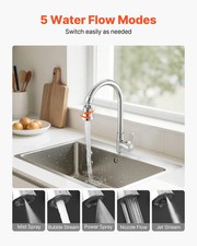 Faucet Aerator, 360  Swivel Kitchen Sink Aerator, 5-Function 5-Flow Sink Sp