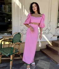 Pink ASOS Cut Out Puff Sleeve Midi Dress