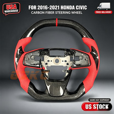 Black Carbon Fiber Red Leather Steering Wheel For 2016-2021 Honda Civic