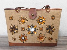 Vintage ENID COLLINS Purse "Mille Fleur" Wood  Fabric 1960s FASHION