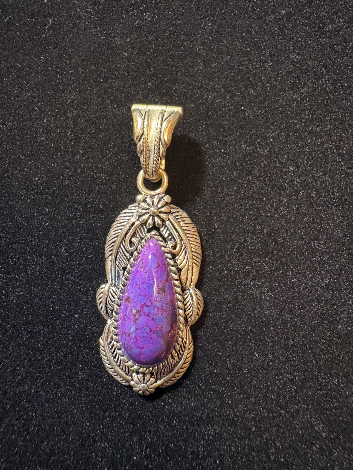 JTV Purple Turquoise Cabochon Sterling Silver Pendant 1.5" drop