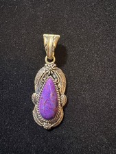 JTV Purple Turquoise Cabochon Sterling Silver Pendant 1.5" drop