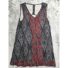 En Creme Dress Womens S Black Red Embroidered Sleeveless V-Neck Mini Back Cutout