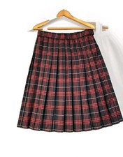 Red Plaid Midi Skirt Pleated Kilt Juniors Size 11 MINT 32" Waist