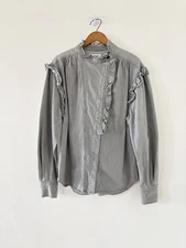 Isabel Marant Etoile Ruffle Neck Blouse in Grey Cotton
