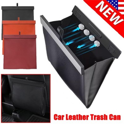 Portable Waterproof Car Trash Can Leather Garbage Bin Bag Organizer for Vehicles