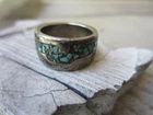 Vintage Native American STERLING SILVER Turquoise Chip Inlay Band RING Sz 5.5