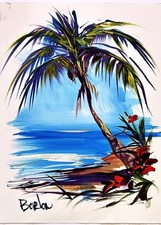 Steve Barton Original Oil Painting on Paper "Tropical Paradise" Framed 16x20
