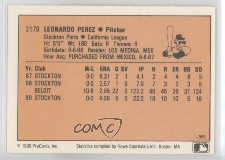 1990 CMC AAA/ProCards A & AA Packs ProCards Leo Perez #865 - Image 2 of 2