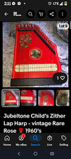 Jubel Tone Child's Zither Lap Harp 1960 Vintage Red Painted Wood 4/4
