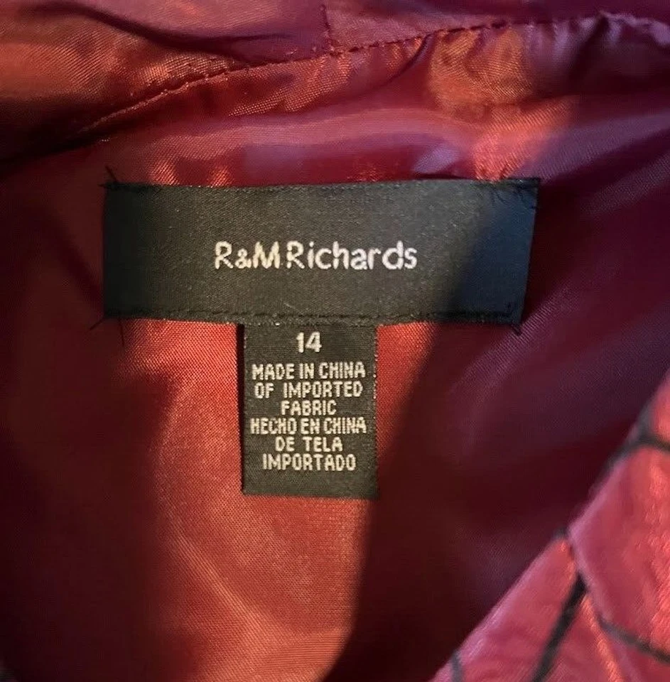 R&M Richards Evening Jacket Sz 14 Burgundy Black Rhinestone Retro Glam Holiday - Image 3 of 4