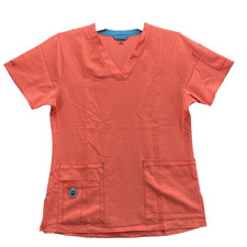 Carhartt Force Scrub Top Womens Small Coral V-Neck Workwear Uniform Medical Tech