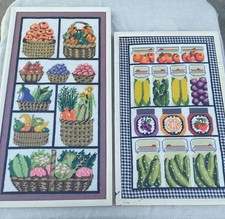 Pair of Vintage Finished Framed Fruits  Veggies Needlepoint Art