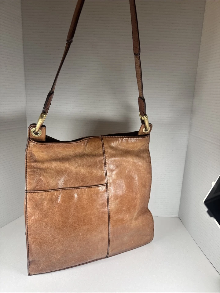 Vintage Brown Leather Hobo Fair Isle Shoulder Bag with Brass Hardware - Image 2 of 4