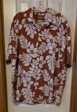 Pau Hana Hawaii Aloha Shirt Floral Print, Rust Beige, Size XL