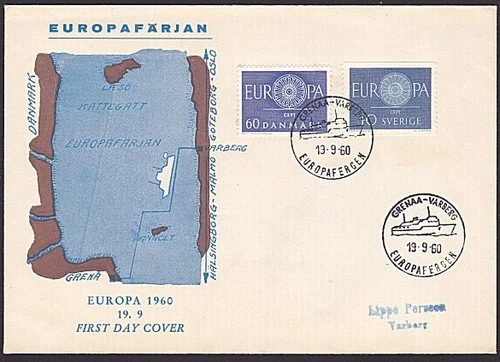 DENMARK SWEDEN 1960 EUROPA both issues on FDC - Ferry TPO cancel............1216