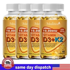 Vitamin D3 K2 Softgels Capsules Vitamin D3 10000 IU + K2 MK7,Bone Immune Support