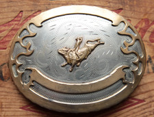 Vtg Johnson Held Hand Made Cowboy Bull Rider Cowboy Western Belt Buckle
